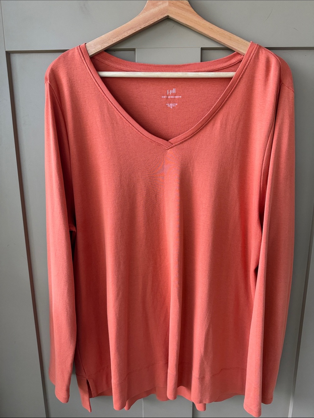 J.Jill Women's XL Pumpkin Orange Pima Cotton V-Neck Long-Sleeve Tee